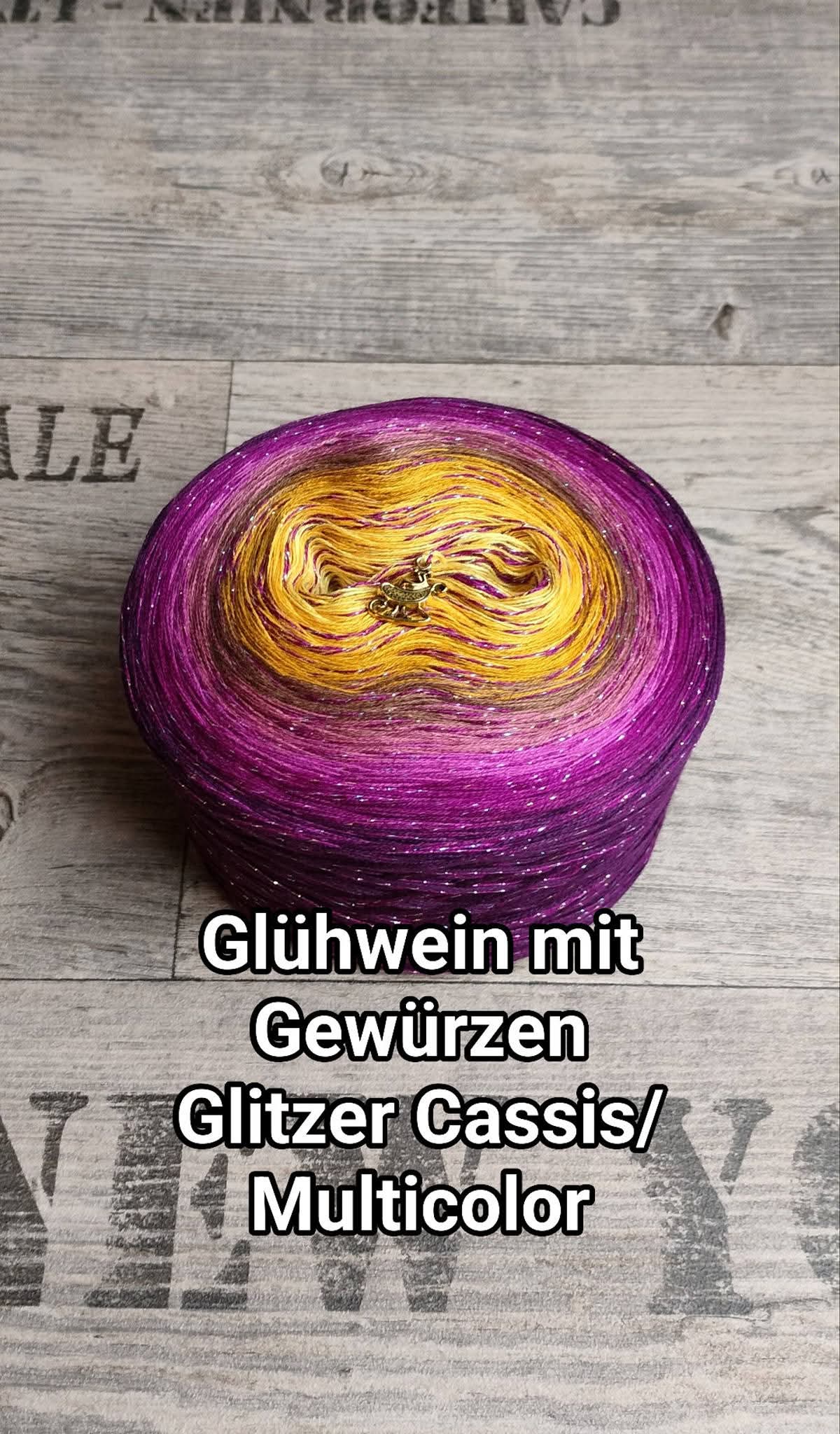 Bobbel "Glühwein mit Gewürzen" mit Glitzergarn Cassis/Multicolor
